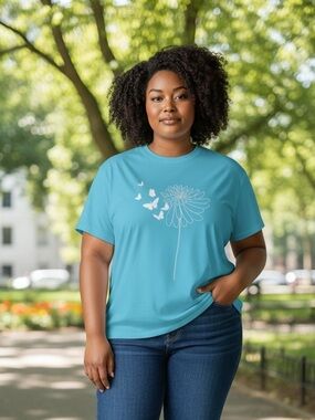 🌺🙂🌺 Ladies IPG Aqua T-Shirt with Butterfly and Flower Print  New